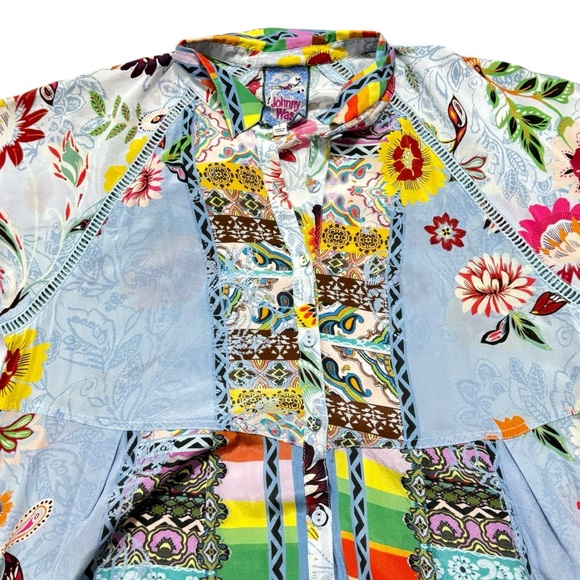 Johnny Was Rainbow Adonia Silk Tunic Floral Button Front Long Sleeve Size Small - Picture 5 of 7